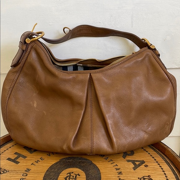 Burberry Brown Leather Hobo Bag gold hardware - Picture 1 of 9